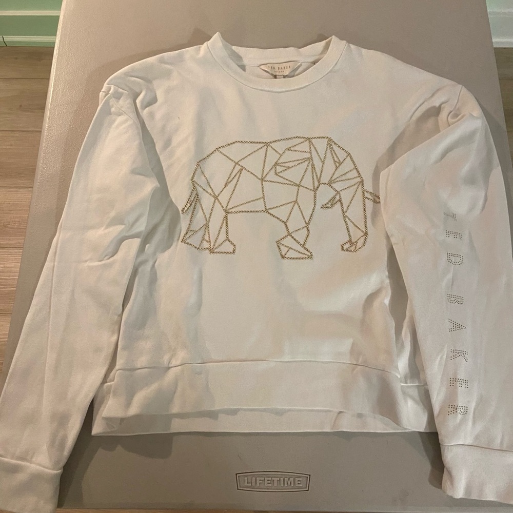 White Sweatshirt with Gold Geometric Elephant - Ted Baker